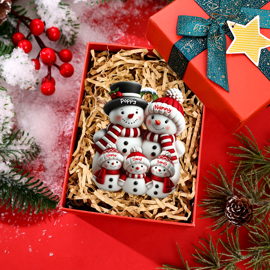 Christmas Tree Decoration - Personalised Family Snowmen with Names