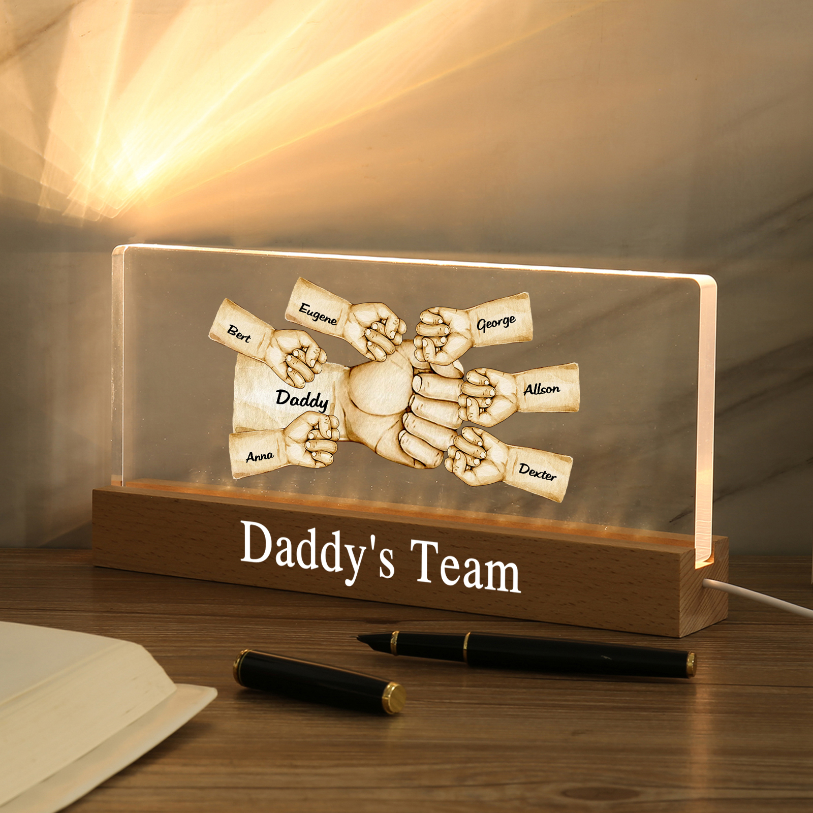 7 Names -  Personalised Name & Text Acrylic Night Light Custom Fist Bump LED Lamp Fathers Day Gifts-Jessemade AU