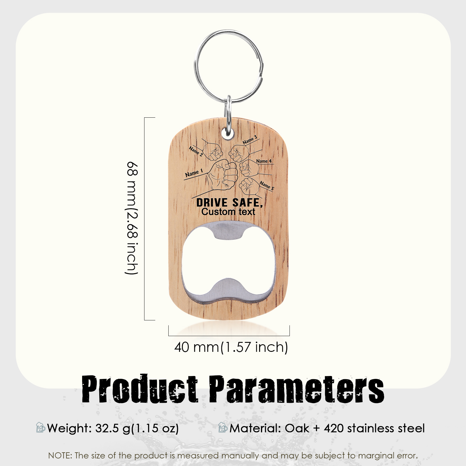 Drive Safe - Personalised 1 Text & 5 Names Bottle Opener Keychain Fist Bump Keychain Fathers Day Gifts for Dad/Grandpa-Jessemade AU