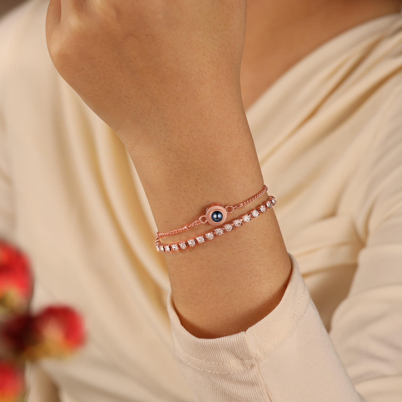 Personalised Photo Projection Double Layer Tennis Bracelet