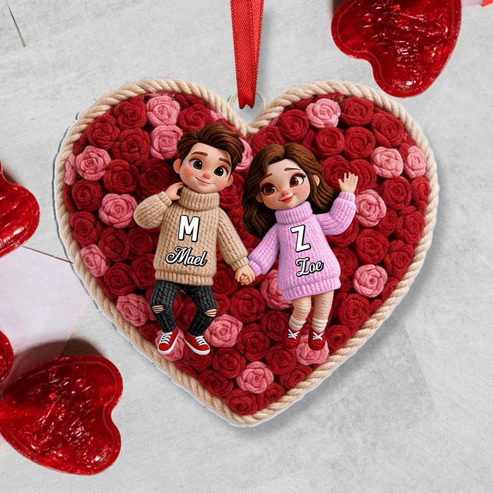 Personalised Heart Keyring or Hanging Decoration with Names for Couple