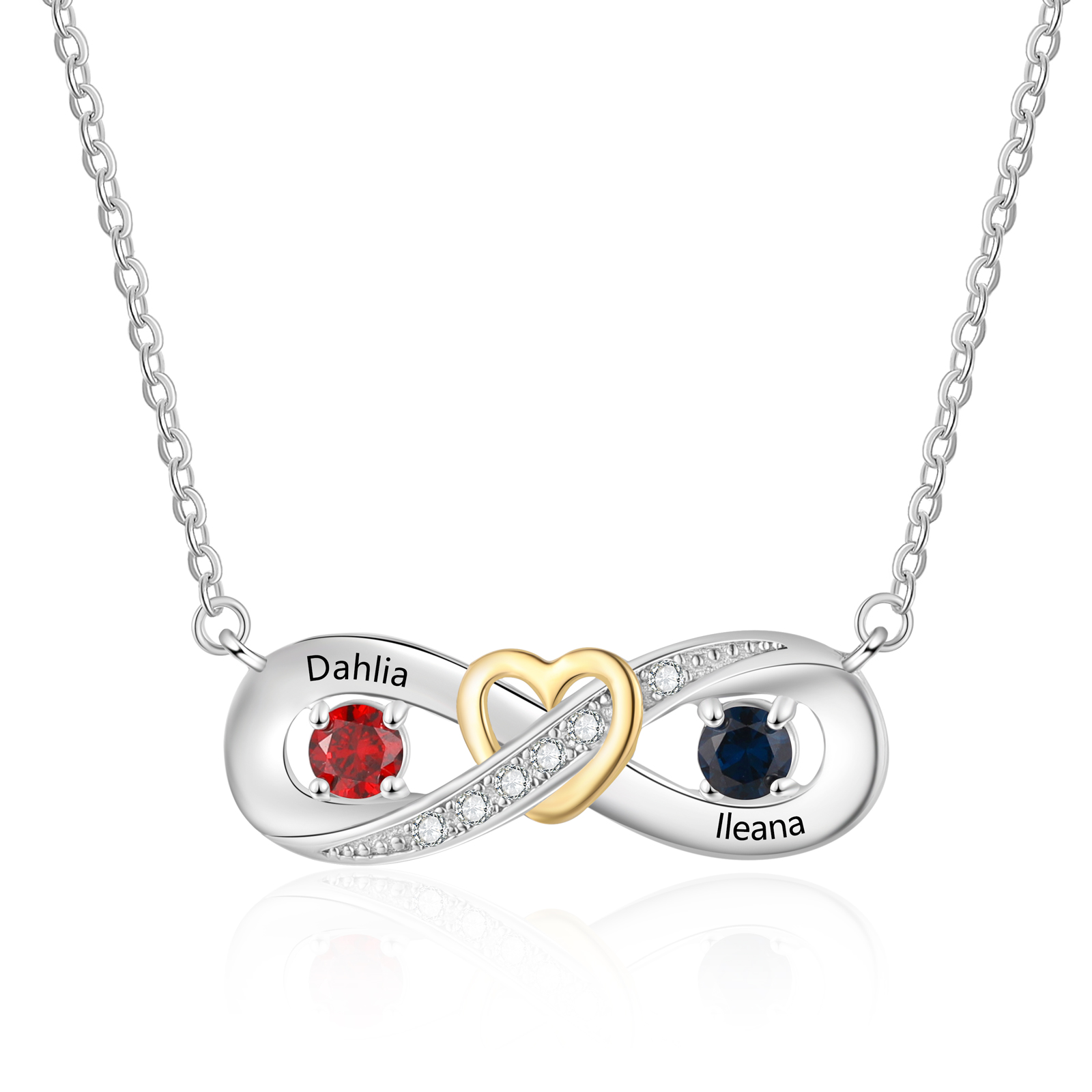 Personalised S925 Silver Infinity Birthstone Heart Necklace for Her