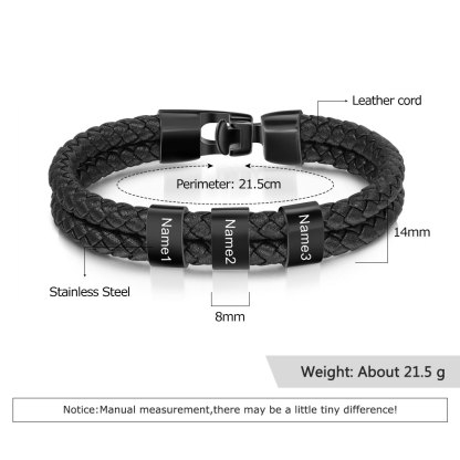 Personalised Braided Leather Bracelet Engraved 3 Names Men's Bracelet for Him-Jessemade AU