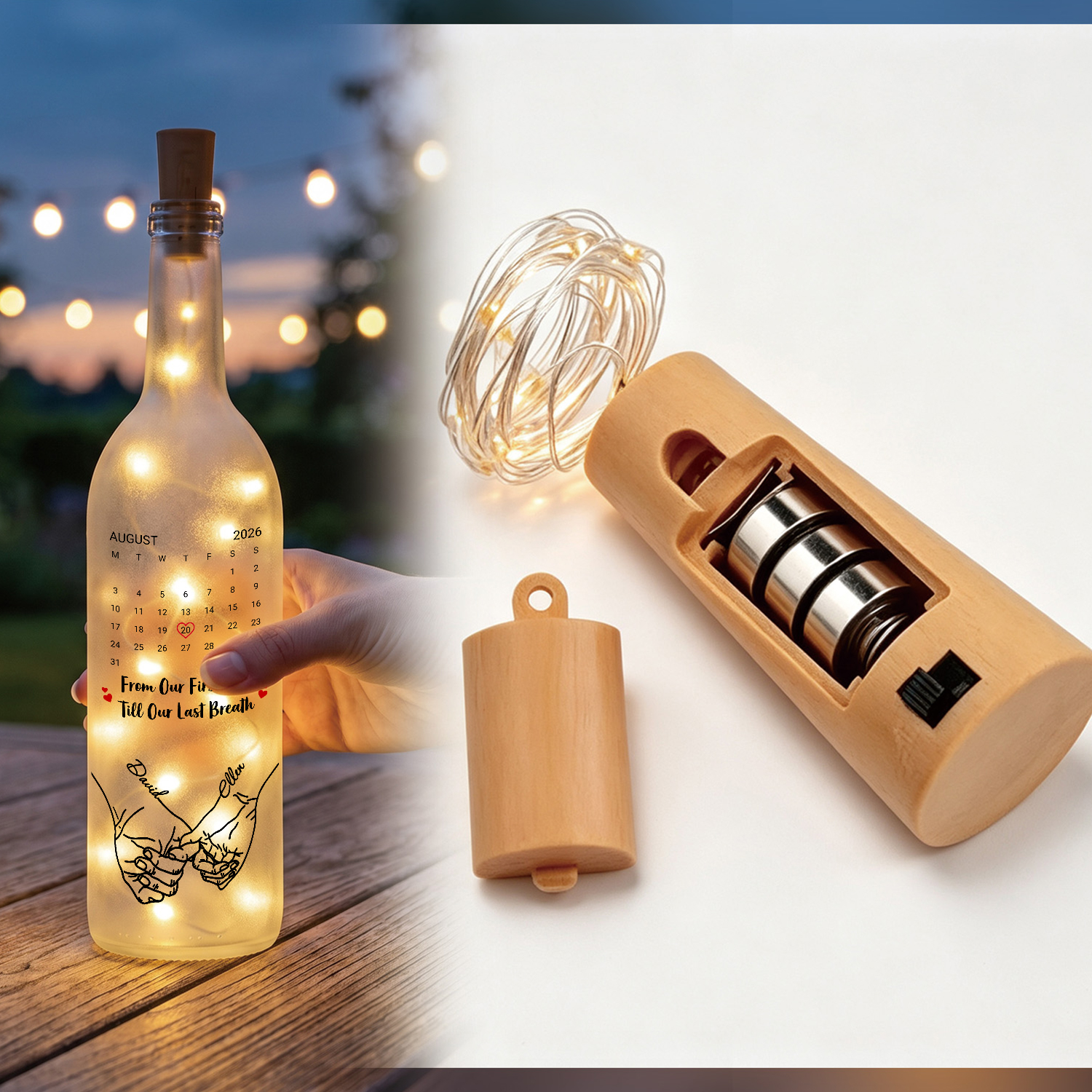 Personalised Couple Light-Up Bottle with 2 Names and Date – Romantic Keepsake Gift