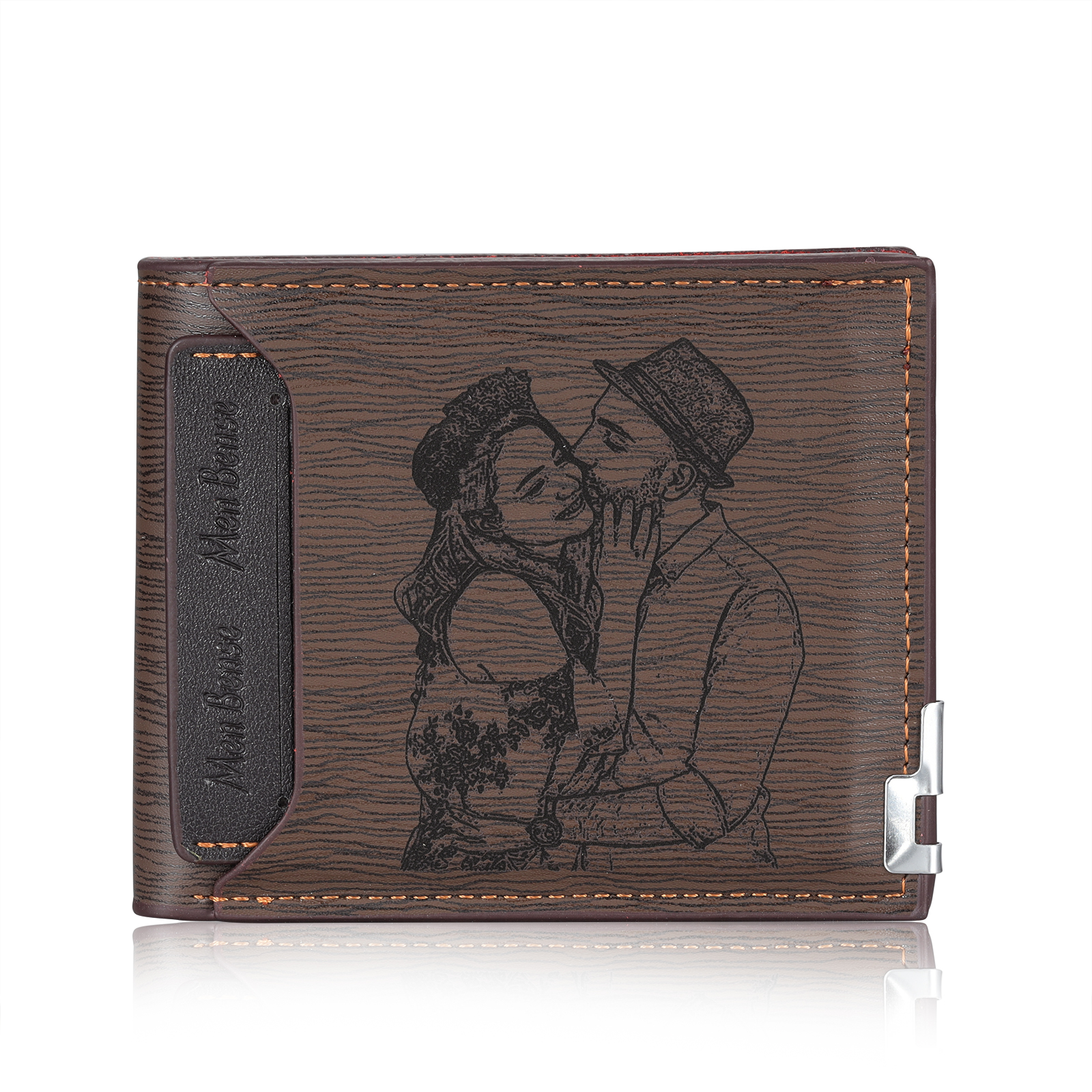 Men Photo Wallet Personalised Letter&Name Wallet Brown Colour with Photo Wallet Card Christmas Wallet Gift Set For Him