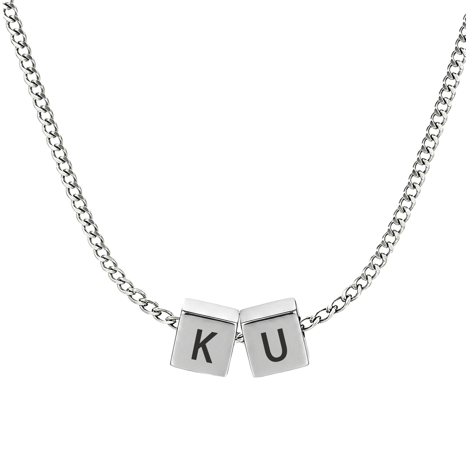 Personalised Stainless Steel Cube Letter Necklace For Men