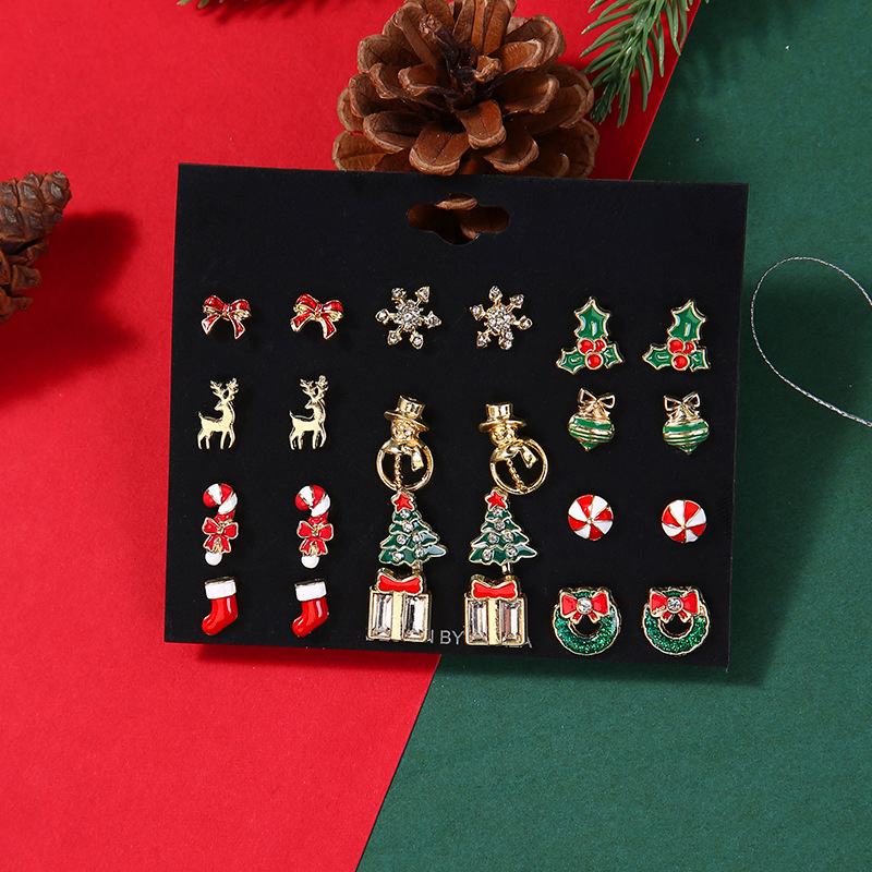16-Pair Christmas Stud Earring Set Festive Holiday Jewelry for Women & Girls