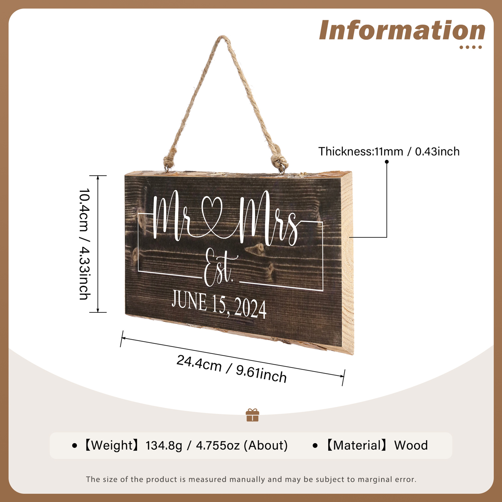 Personalised Date Rectangle Hanging Ornament Custom Wooden Sign Home Decor Gifts for Husband/Wife-Jessemade AU