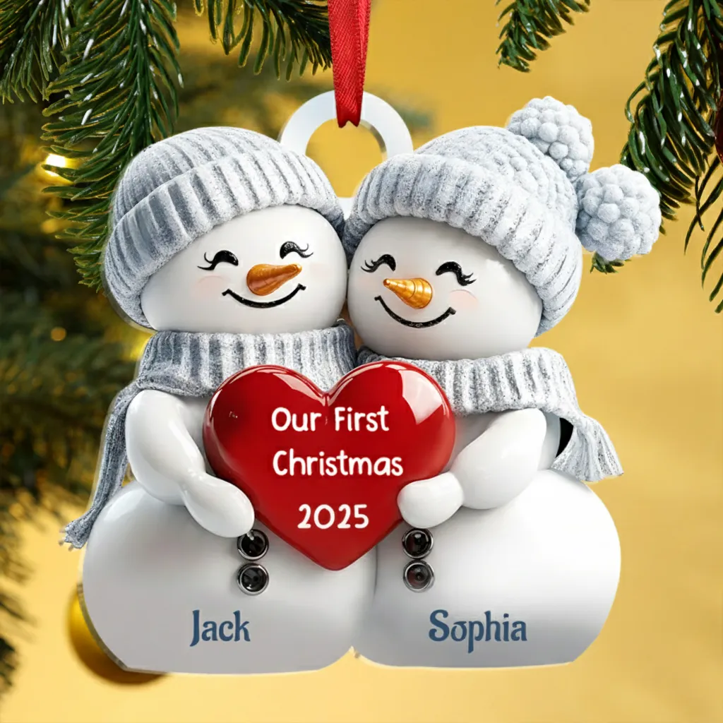 Personalised 2 Names & Year Snowman Couple Acrylic Ornament Our First Christmas Together