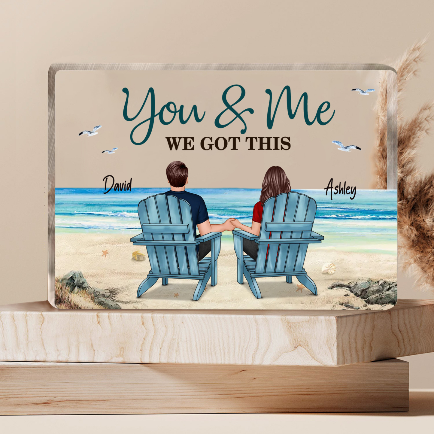 Personalised 2 Names Acrylic Rectangle Keepsake Couple Sitting Beach Acrylic Plaque - You & Me We Got This-Jessemade AU