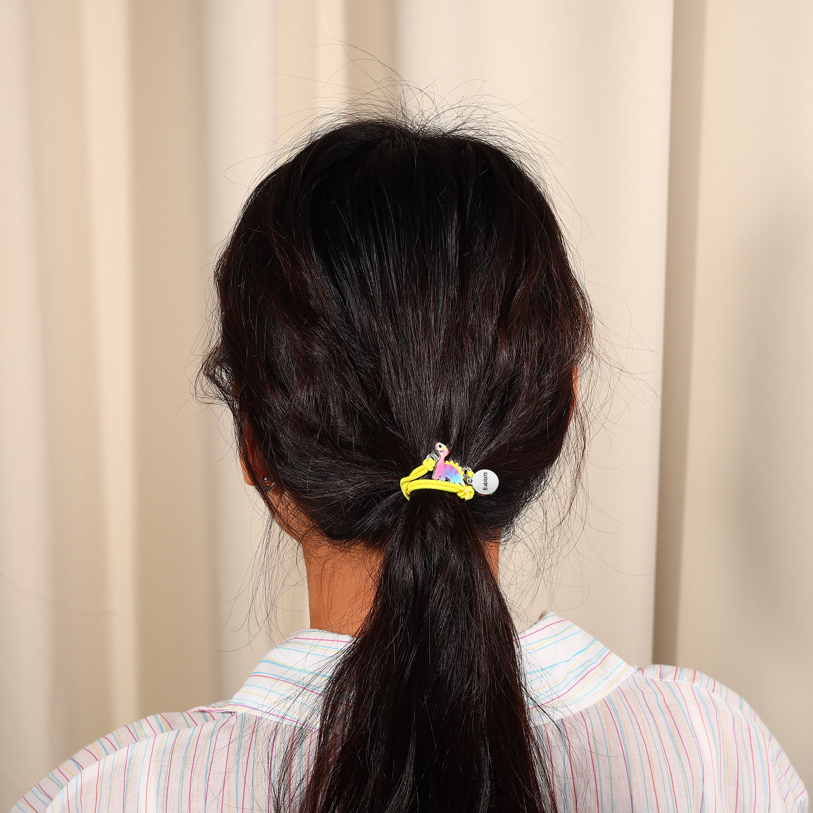 2 Pcs Bracelet Set Custom Names Yellow Dinosaur Charm Hair Ties Back To School Gift for Girls - My Heart Will Be With You Throughout The Day-Jessemade AU