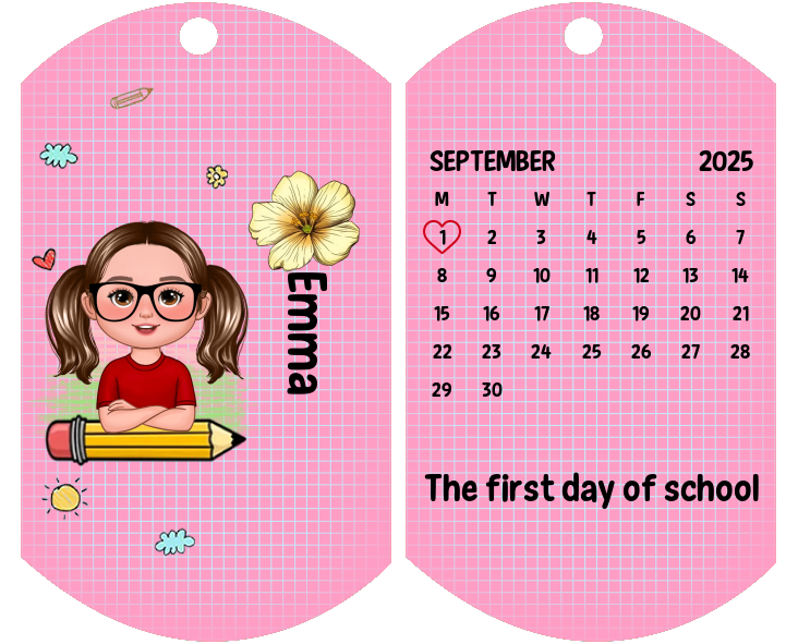 Custom Keyring with Name & Character abd Birth Flower – Personalised Back to school Gift for Kids | Jessemade