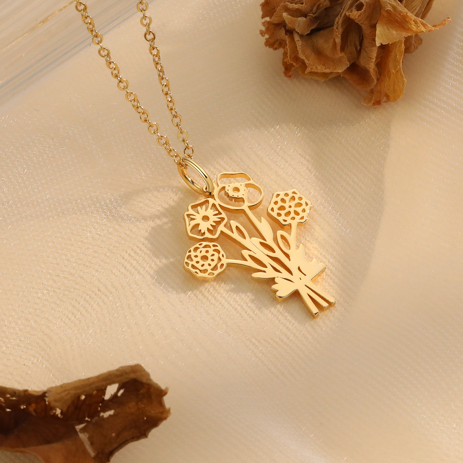 Personalised 4 Birthday Flowers Necklace Custom Pendant Necklace Gold Birthday Gift for Her-Jessemade AU