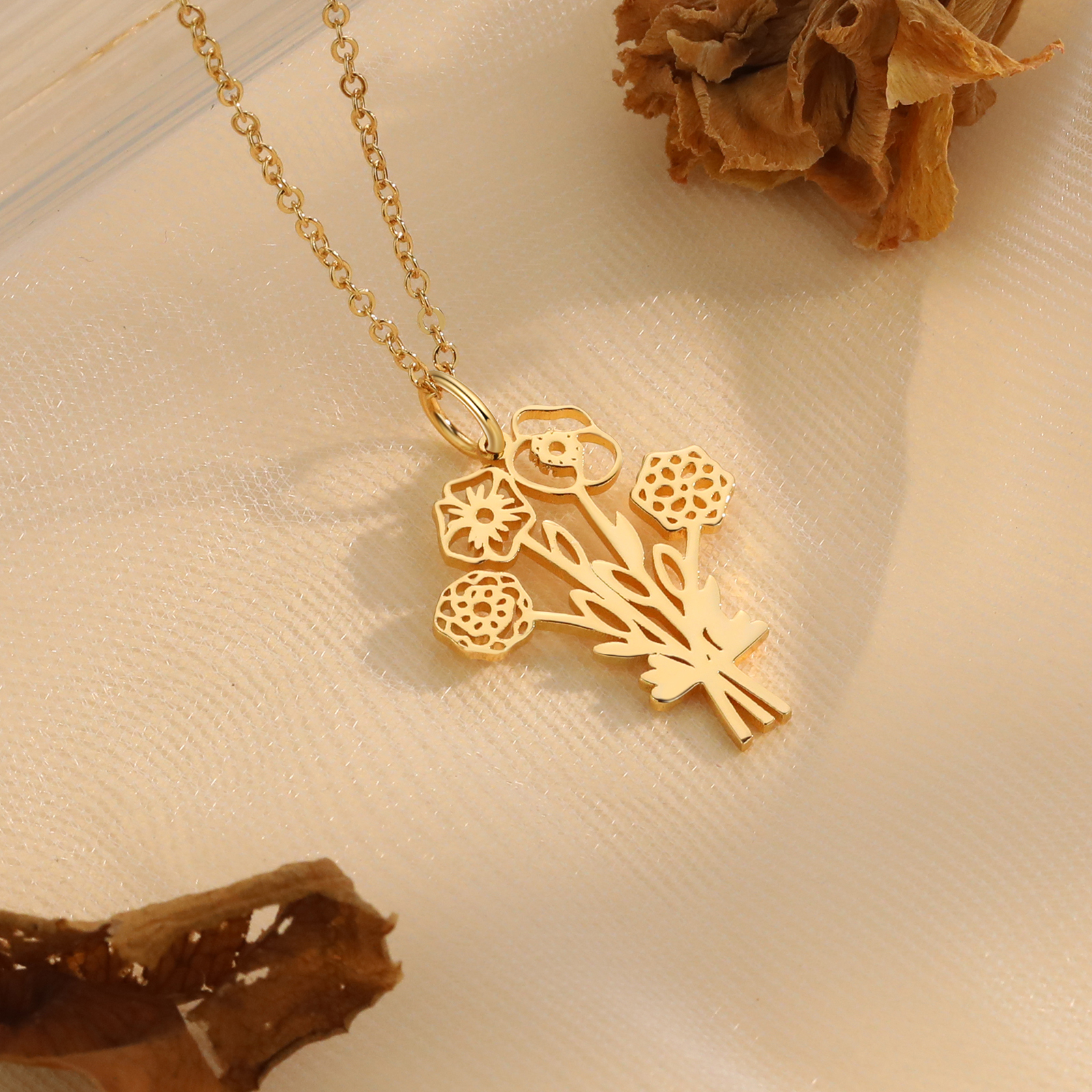 Personalised 4 Birthday Flowers Necklace Custom Pendant Necklace Gold Birthday Gift for Her-Jessemade AU