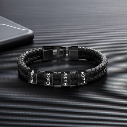 4 Names Personalised Braided Leather Bracelet Engraved Men's Bracelet for Him