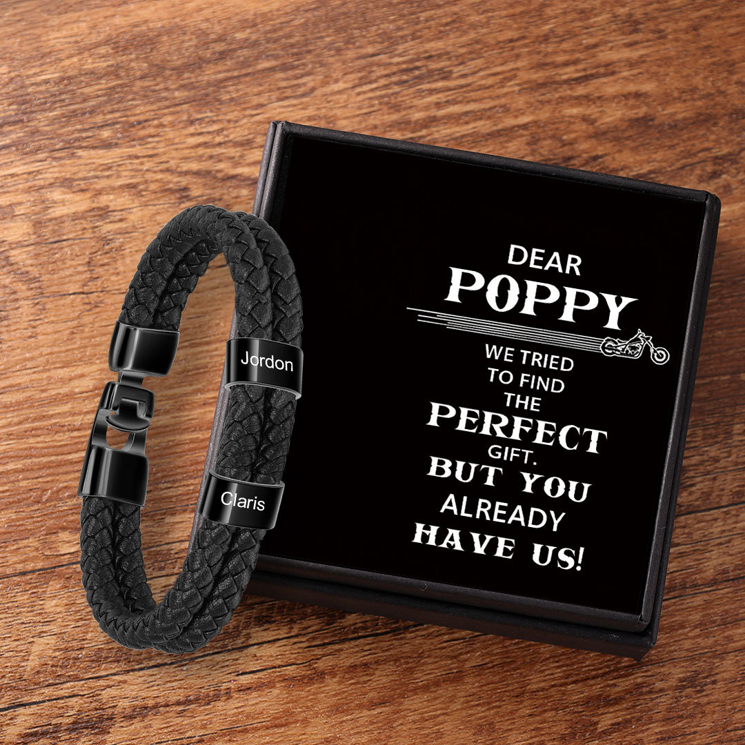 Personalised Braided Leather Bracelet Engraved 2 Names Men's Bracelet Gifts for Poppy-Jessemade AU