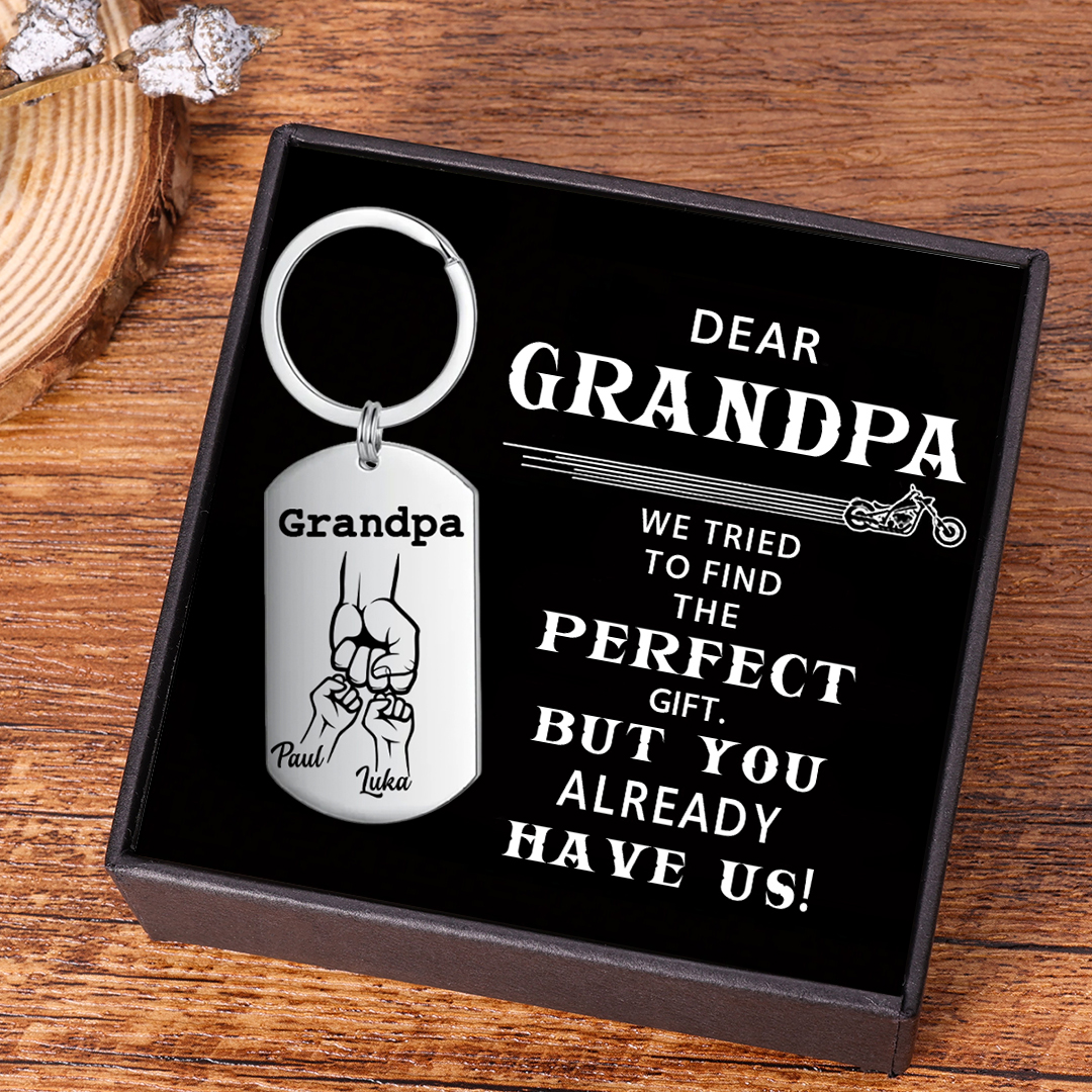 Personalised Fist Bump Keychain Custom 2 Names & 1 Text Keyring Gifts for Grandpa/Poppy