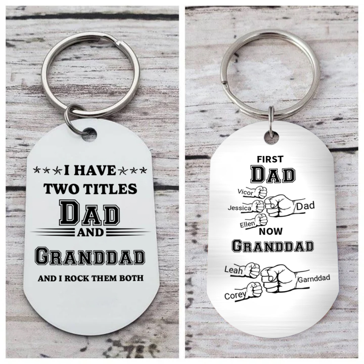 2-12 Children's Names Personalised Keyring Father's Day Gift f- First