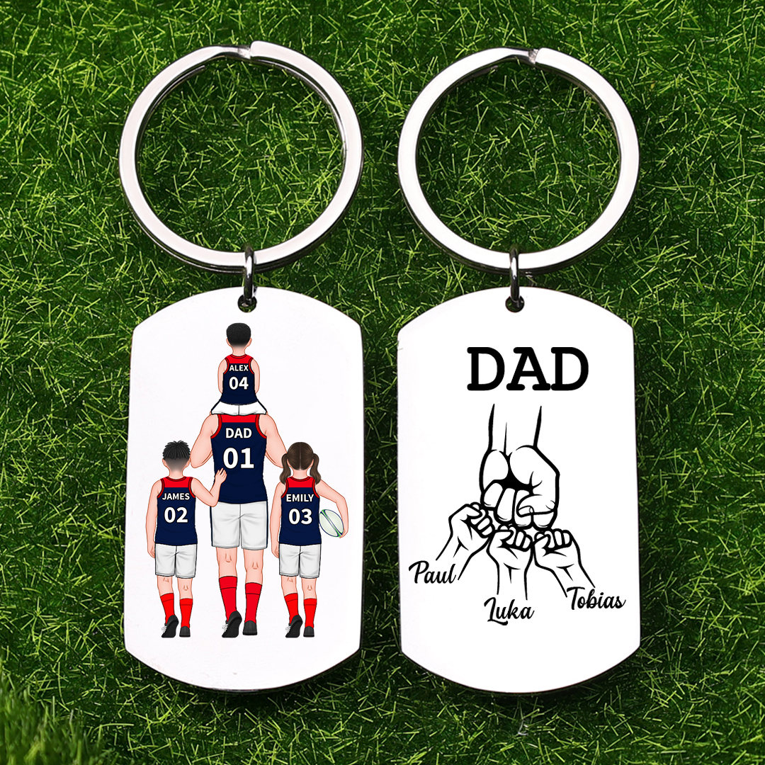 Personalised Australian Rules Football Family Keyring Custom 2–4 Names Fist Bump Keychain Fathers Day Gift for Dad/Grandpa-Jessemade AU