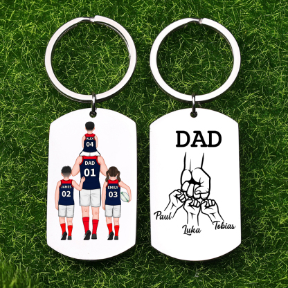 Personalised Australian Rules Football Family Keyring Custom 2–4 Names Fist Bump Keychain Fathers Day Gift for Dad/Grandpa-Jessemade AU