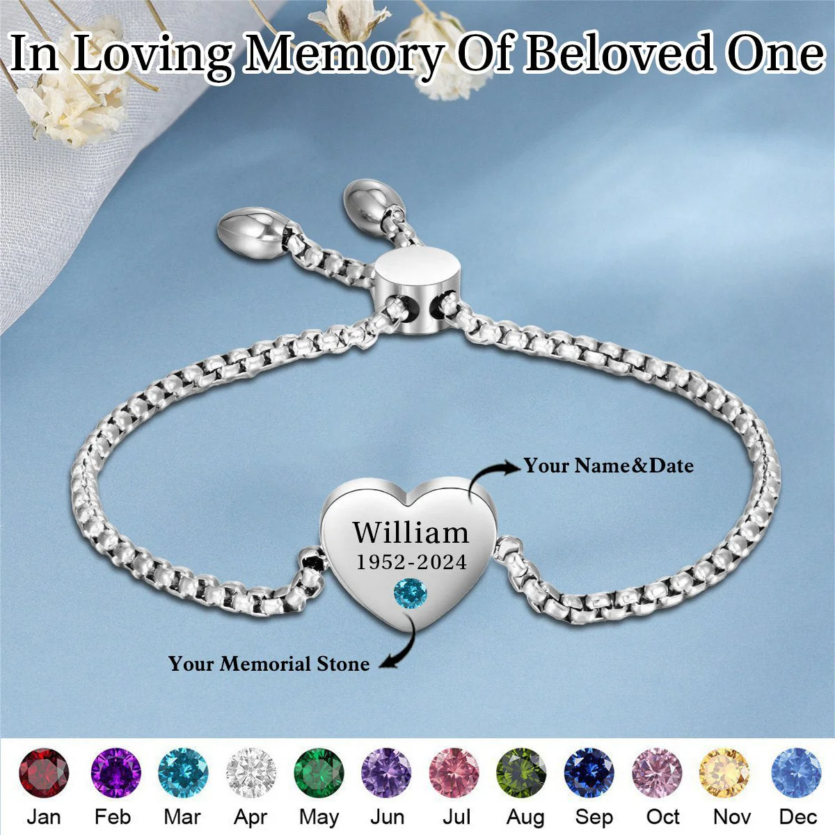 Personalised Memorial Bracelet Custom with Name Date Birthstone Card - They Walk Beside Us Every Day-Jessemade AU