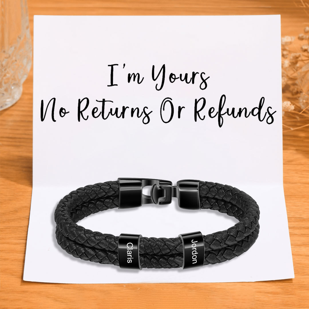 Men Leather Bracelet with Beads Engraved 2 Names Two Layers Bracelet Gifts For Him Valentine Gift