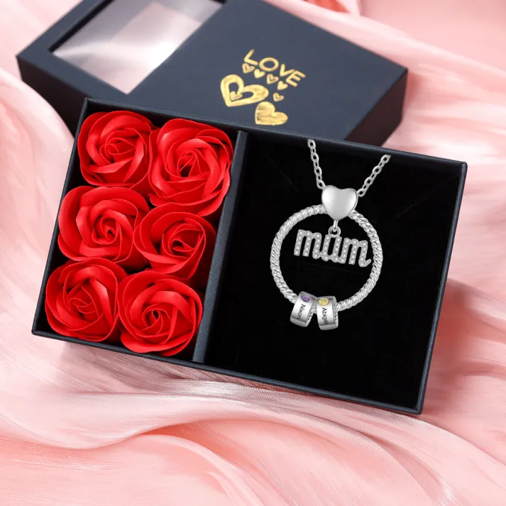 To Mum - 2 Names Personalised Mum Circle Pendant Necklace Custom Name & Birthstone Gifts For Mum | JesseMade 