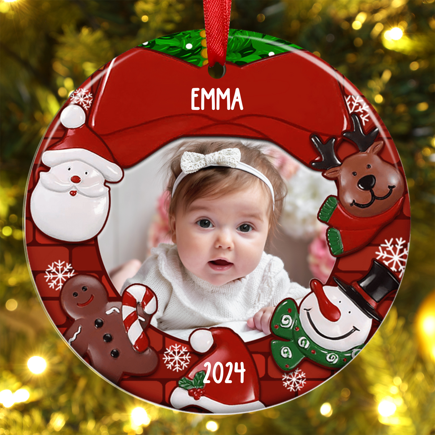 Acrylic Christmas Circle Ornaments Customised Photo & Name & Year Ornament Newborn Christmas Gifts-Jessemade AU