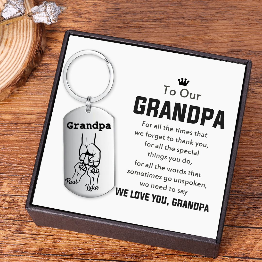 Personalised Fist Bump Keychain Custom 2 Names & 1 Text Keyring Gifts for Grandpa/Poppy