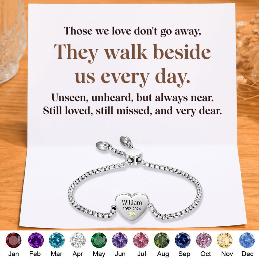 Personalised Memorial Bracelet Custom with Name Date Birthstone Card - They Walk Beside Us Every Day