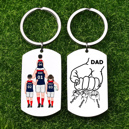Personalised Australian Rules Football Family Keyring Custom 2–4 Names Fist Bump Keychain Fathers Day Gift for Dad/Grandpa-Jessemade AU