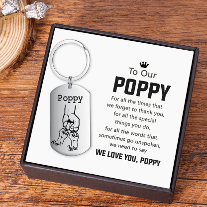Personalised Fist Bump Keychain Custom 2 Names & 1 Text Keyring Gifts for Grandpa/Poppy-Jessemade AU
