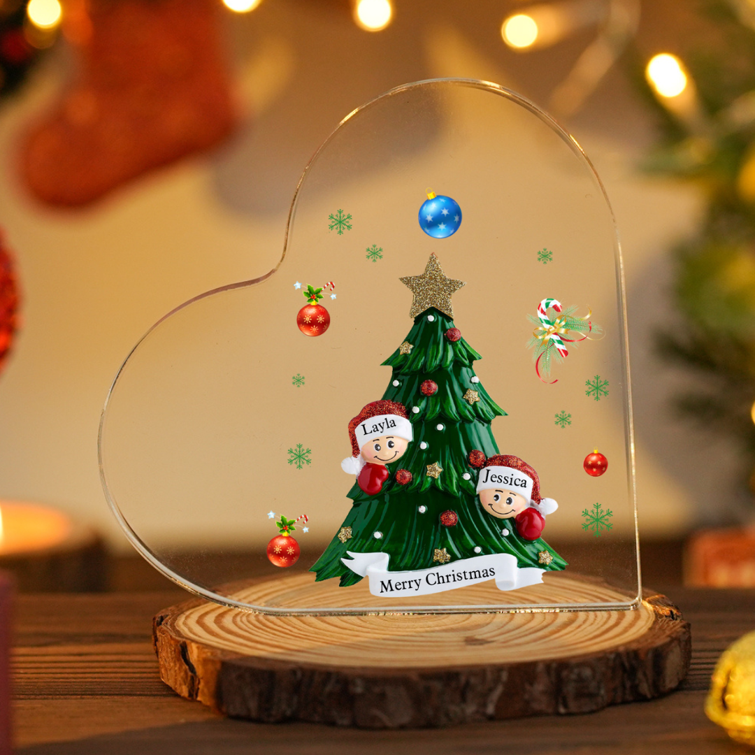 Personalised Christmas Heart Shape Plaque with Custom 2-8 Names & Text Festive Family Acrylic Keepsake