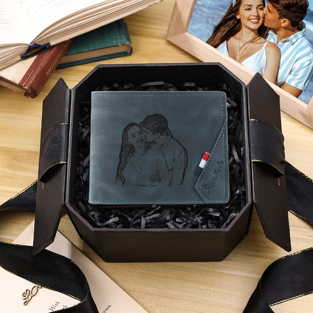 Personalised Photo & Name & Letter Billfold Wallet Monogram Leather Wallet Black Gift for Men-Jessemade AU