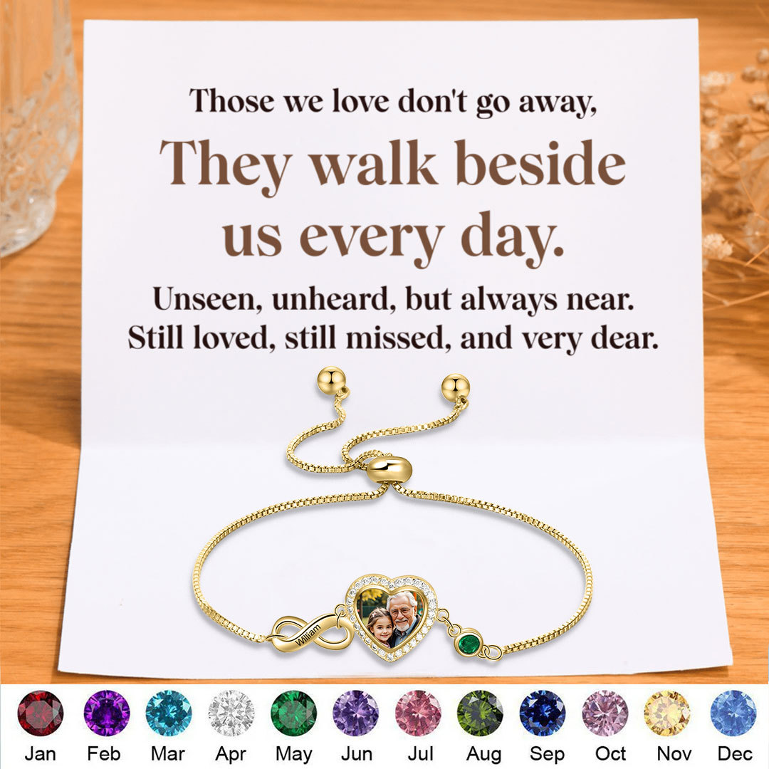 Personalised Photo Memorial Bracelet Set Infinity Love Heart Photo Bracelet with Birthstone