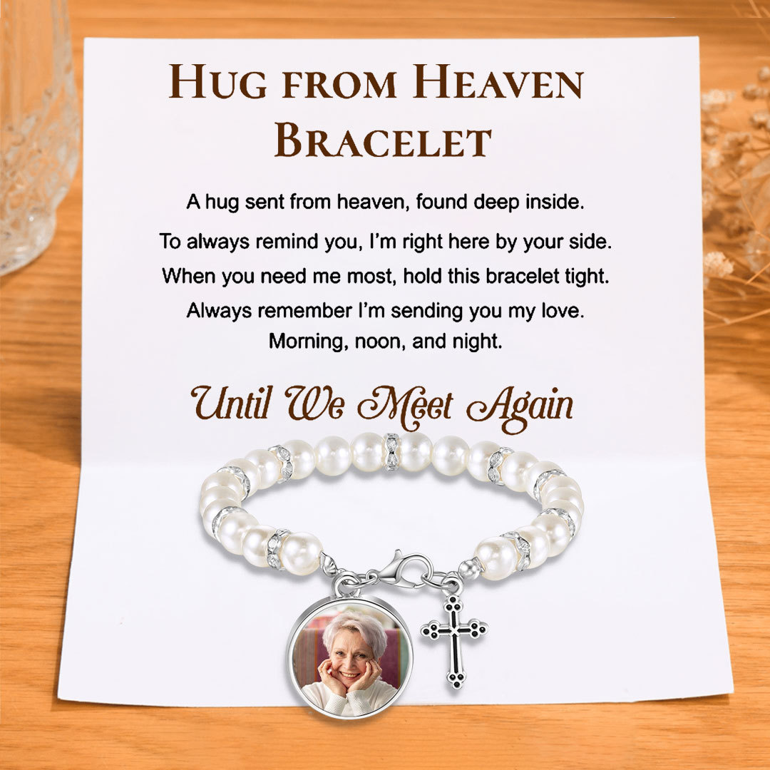 Personalised Rosary Memorial Bracelet Custom with Photo and Cross Pendant