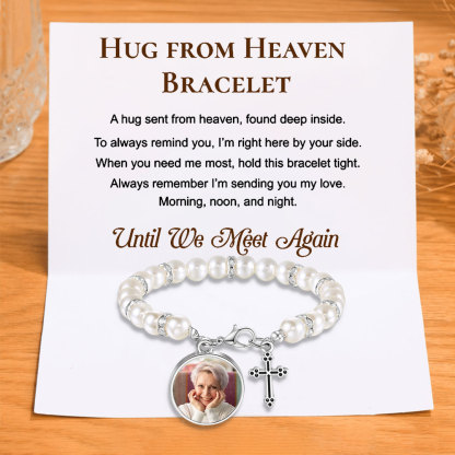 Personalised Rosary Memorial Bracelet Custom with Photo and Cross Pendant