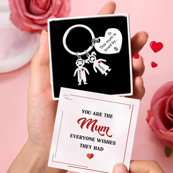 To Mum - 2 Names Personalised Keychain with Kid Charm Engraved Names Keychain Mother's Day Gift for Mum | JesseMade