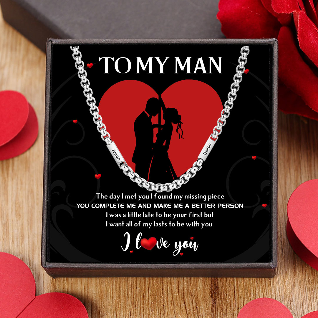 To My Man Personalised 2 Names Cuban Link Chain Necklace Stainless Steel Men Necklace