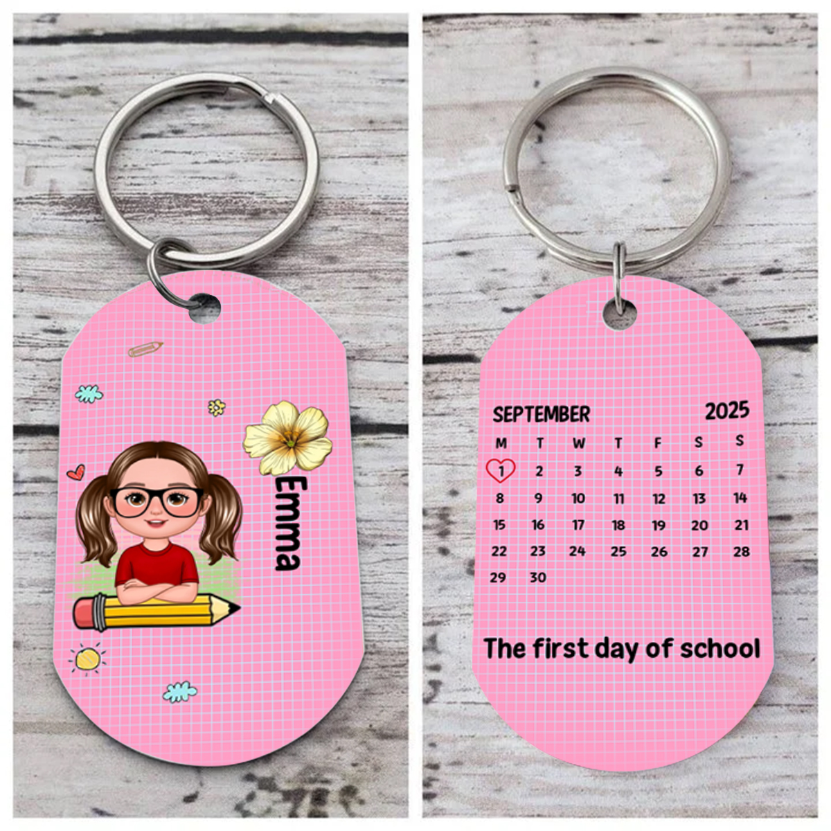 Custom Keyring with Name & Character abd Birth Flower – Personalised Back to school Gift for Kids | Jessemade