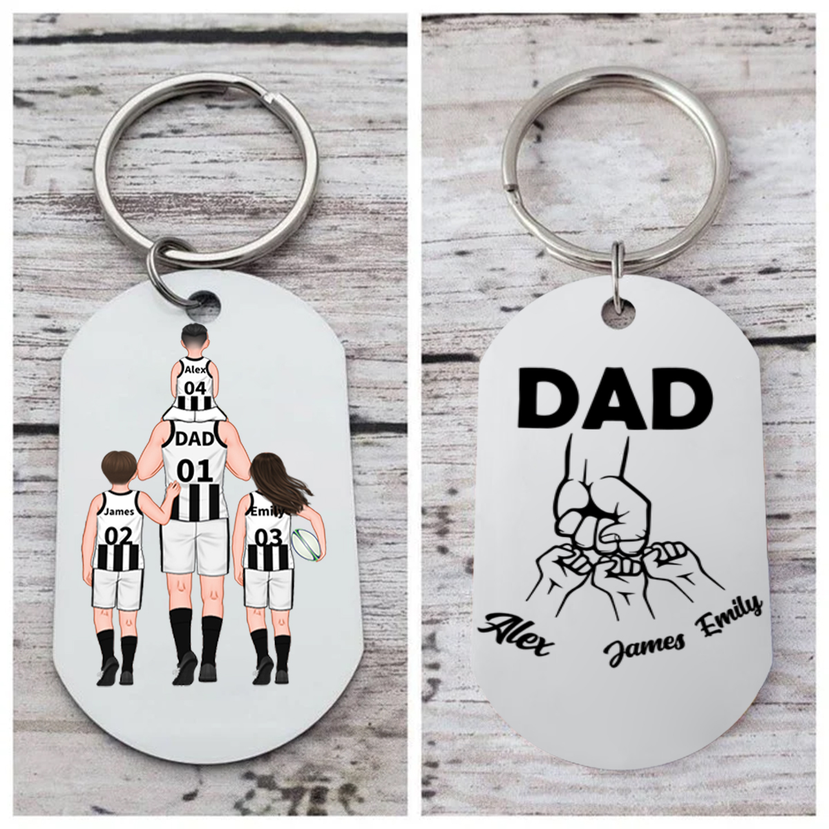 Personalised Australian Rules Football Family Keyring Custom 2–4 Names Fist Bump Keychain Fathers Day Gift for Dad/Grandpa-Jessemade AU