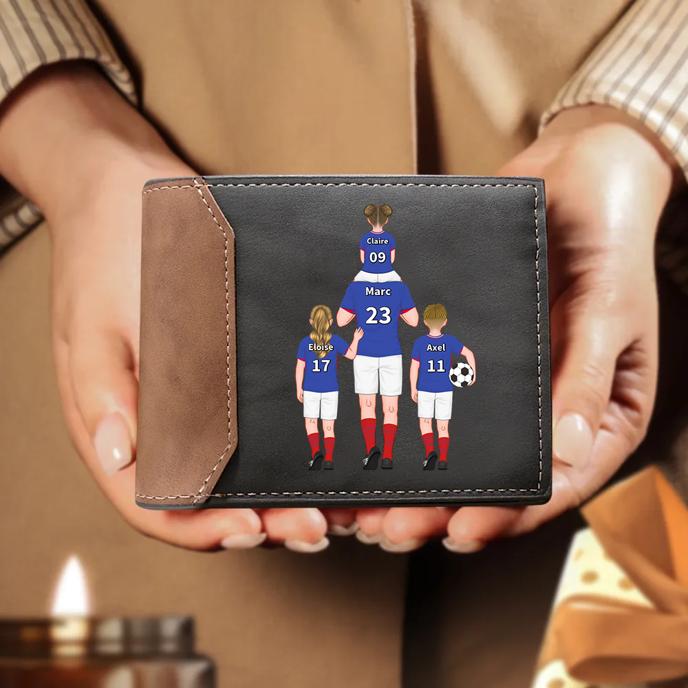 Personalised Men Leather Wallet Engraved 2-9 Names Jersey Number Wallet Football Family Folding Wallet Gift For Dad-Jessemade AU