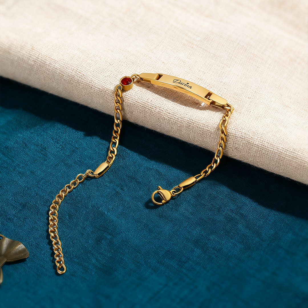 Personalised Bar Bracelet Custom Birthstone & Name Adjustable Bracelet Gift for Daughter