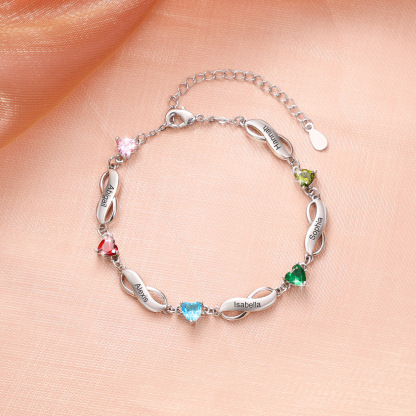 Personalised Infinity Bracelet With 4 Birthstones Engraved Names Bracelet Gift For Women-Jessemade AU