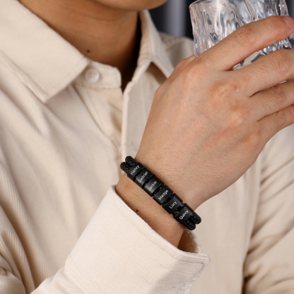 Personalised Braided Leather Bracelet Engraved 5 Names Men's Bracelet for Dad-Jessemade AU