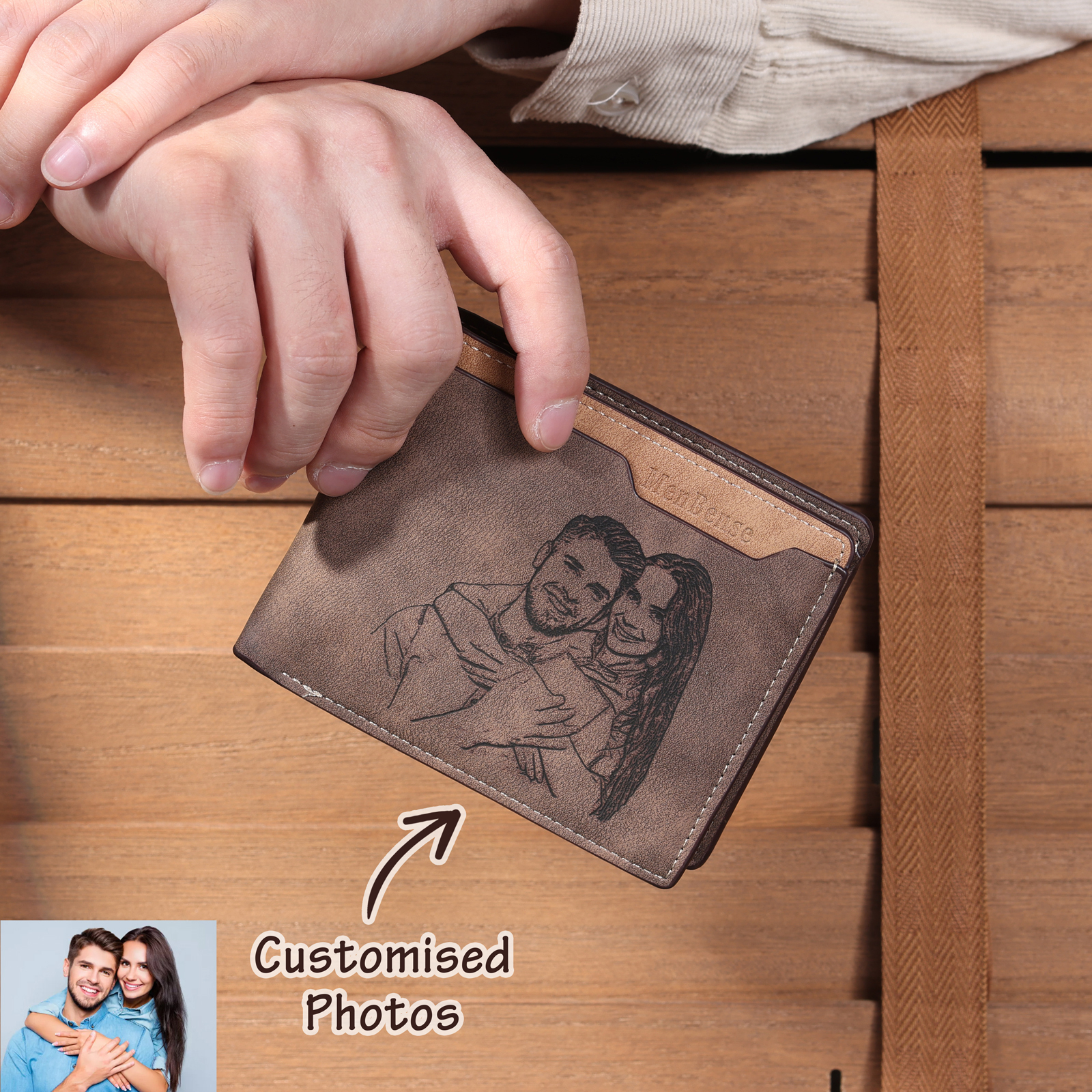 Personalised Leather Wallet Engraved Photo Short Purse Custom Folding Wallet Gifts For Him-Jessemade AU