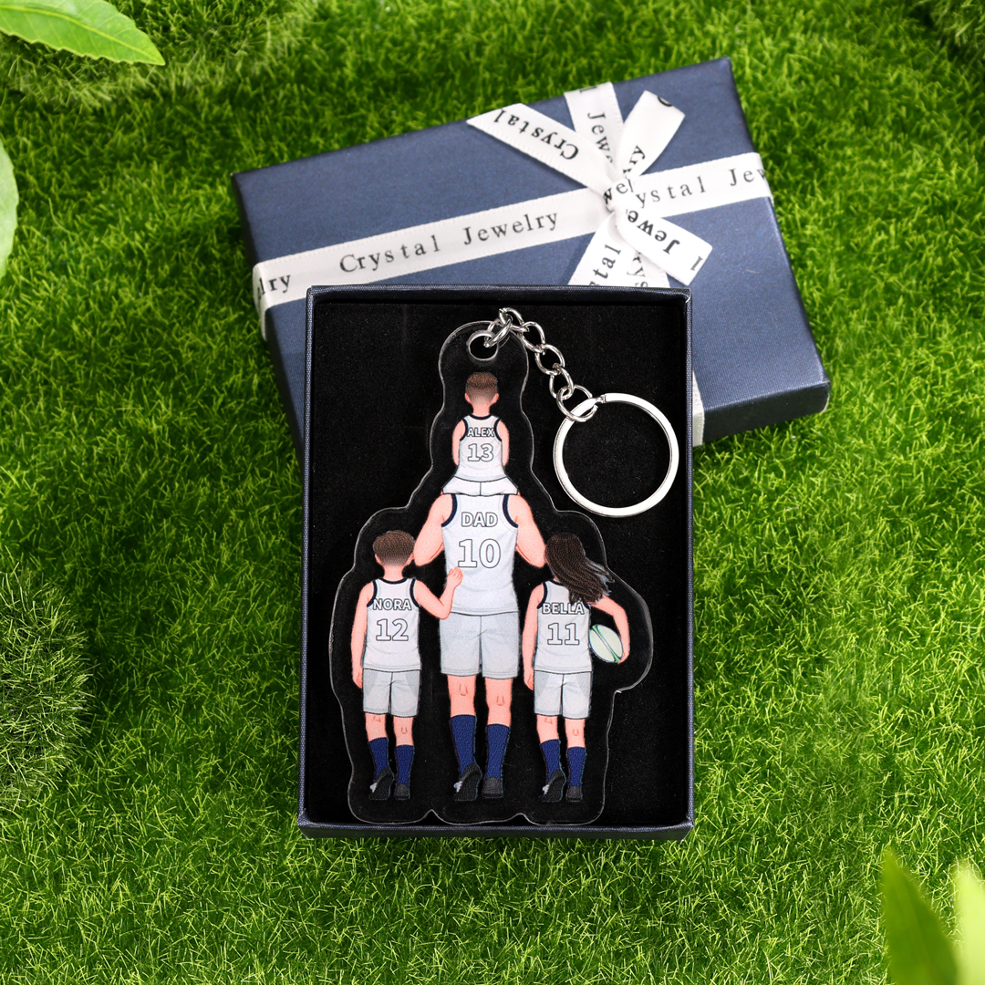 Personalised 2–7 Names Australian Rules Football Family Keychain Custom Acrylic Keychain Gift for Dad Grandpa
