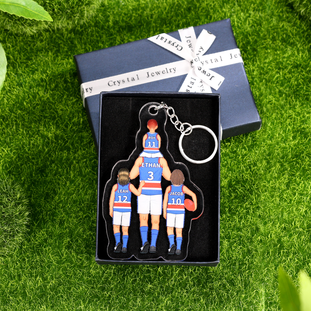 Personalised 2–7 Names Australian Rules Football Family Keychain Custom Acrylic Keychain Gift for Dad Grandpa