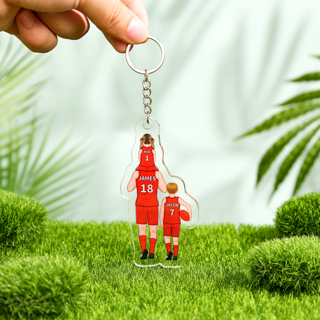 Personalised 2–7 Names Australian Rules Football Family Keychain Custom Acrylic Keychain Gift for Dad Grandpa