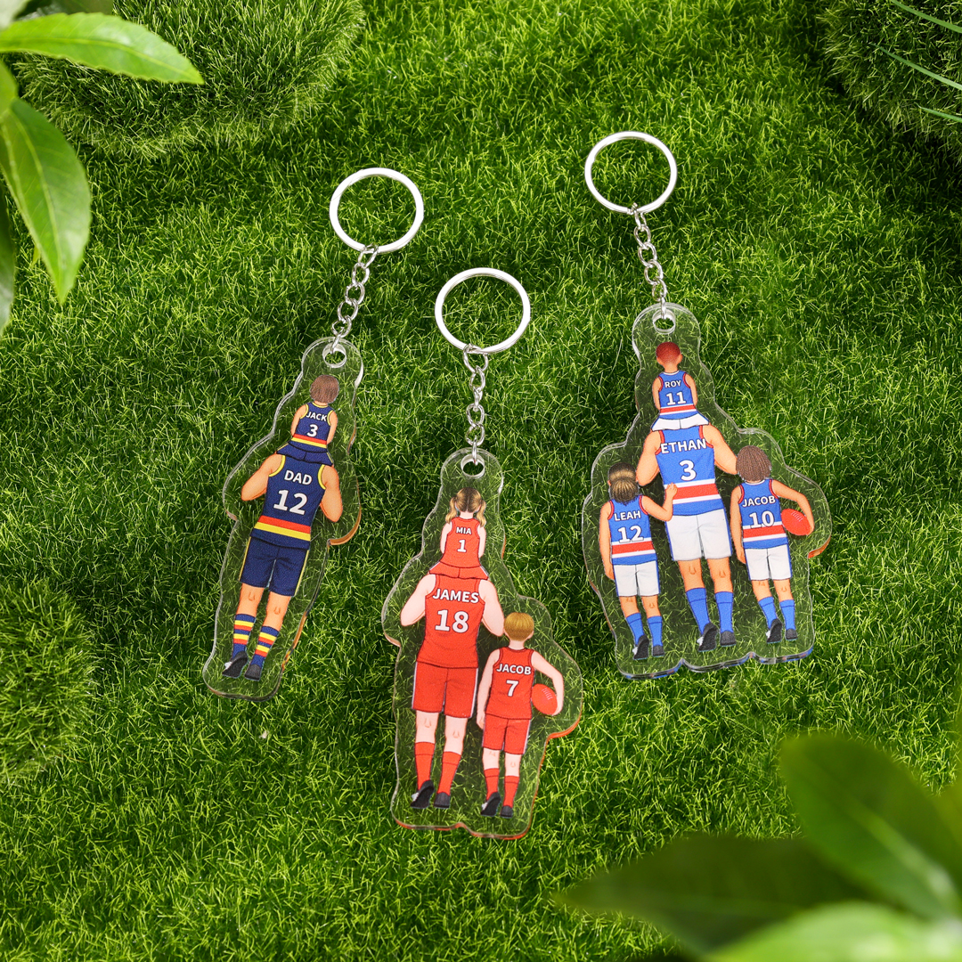 Personalised 2–7 Names Australian Rules Football Family Keychain Custom Acrylic Keychain Gift for Dad Grandpa